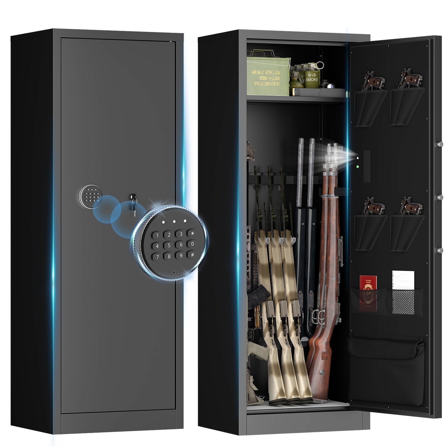 Large Heavy Duty Gun Safe for Rifle and Pistol - 55.2' Firearm Security Cabinet with Electronic Lock, LED Light & Removable Shelves