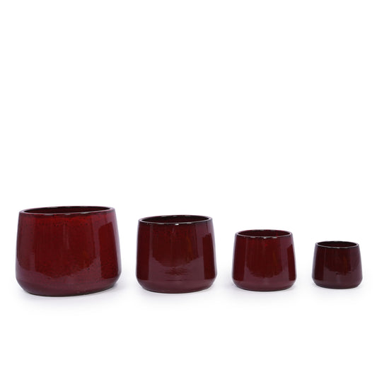 4 Pieces Ceramic Planter Pot, Modern Indoor Outdoor Flowerpot for Patio, Garden, or Windowsills - Bean Paste Red