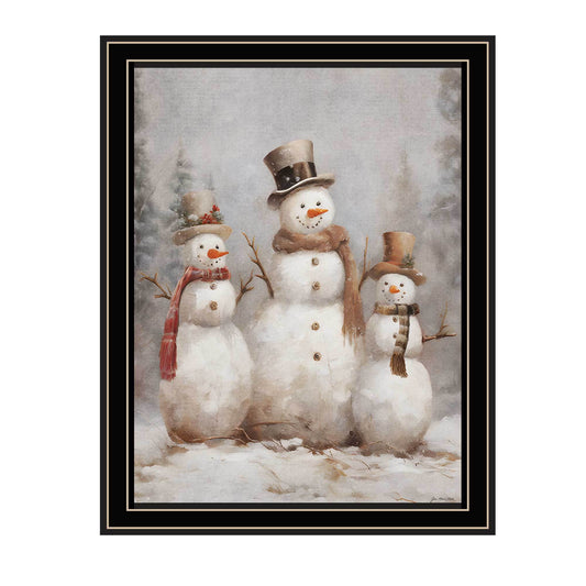 Trendy Decor 4U Three Snowman Pals Black Framed Wall Art for Living Room, Holiday Wall Art Print for Home Decor, Bedroom Wall Art by Jo Moulton
