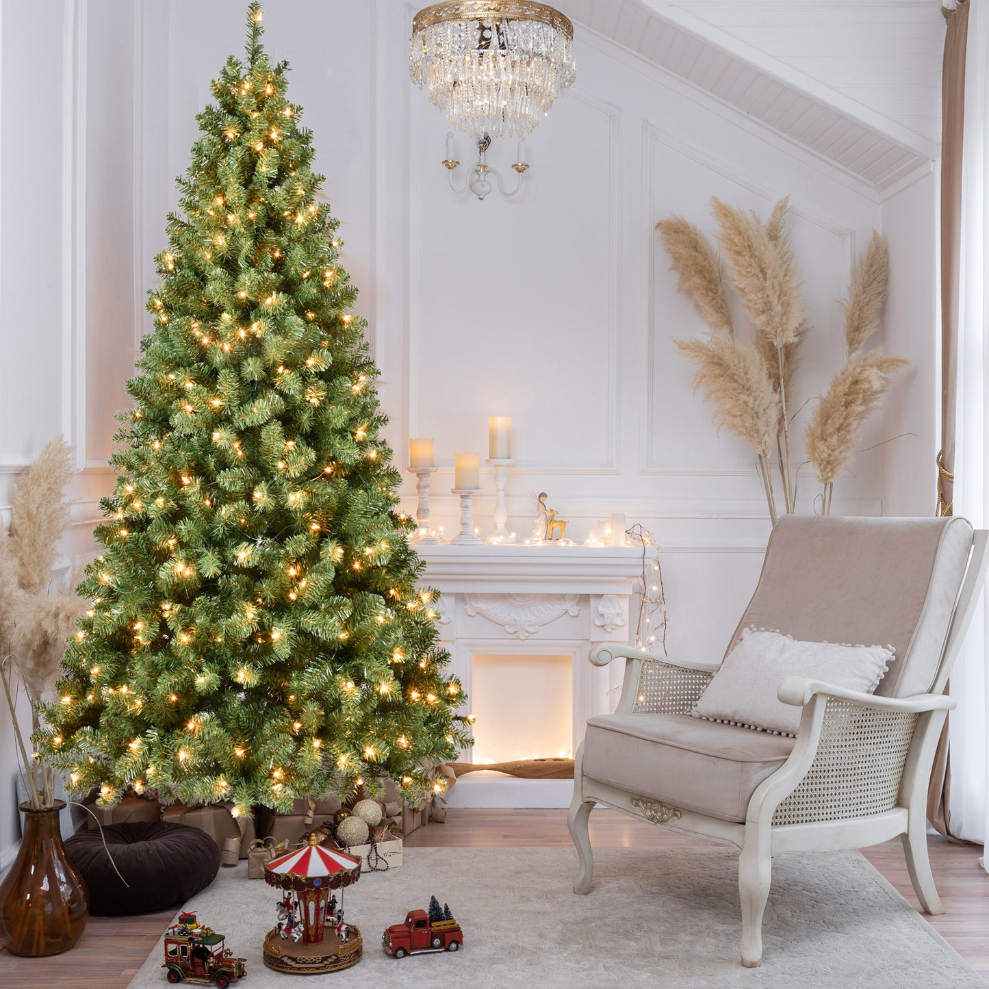 6ft Pre-Lit PVC Christmas Tree with 300 UL Lights, 779 Tips, Auto-Unfold Memory Wire, Easy Assembly with Stable Metal Stand – Full Artificial Holiday Tree