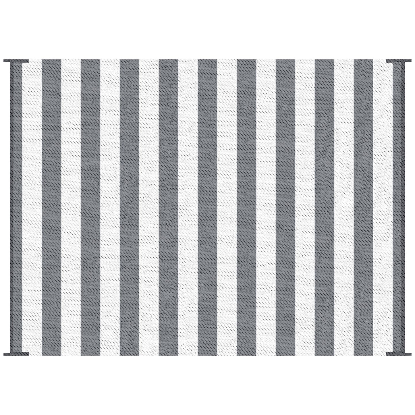 Outsunny Reversible Outdoor Rug Waterproof Plastic Straw Floor Mat, Gray & White Striped, 9' x 12'