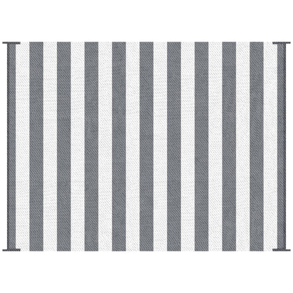 Outsunny Reversible Outdoor Rug Waterproof Plastic Straw Floor Mat, Gray & White Striped, 9' x 12'