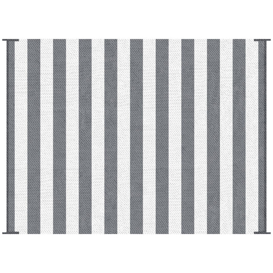 Outsunny Reversible Outdoor Rug Waterproof Plastic Straw Floor Mat, Gray & White Striped, 9' x 12'