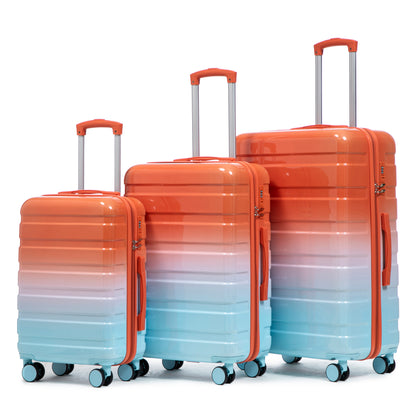 20'/24'/28' 3 pcs/set in PC Spinner Wheel Luggage, Carry on Suitcase, With Gradient Color and Combination Lock(Blue+Red)
