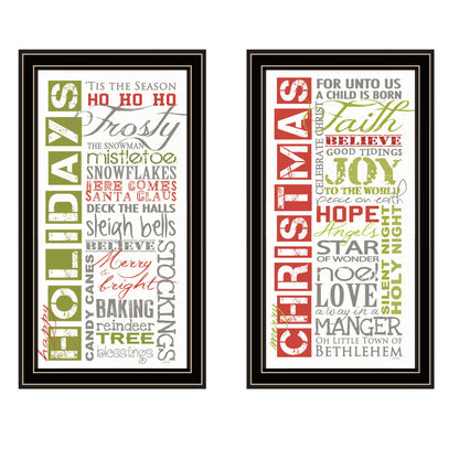 Trendy Decor 4U 2- Piece Vignette Happy Holidays Black Framed Wall Art for Living Room, Bedroom Wall Art Print for Home Decor by Marla Rae
