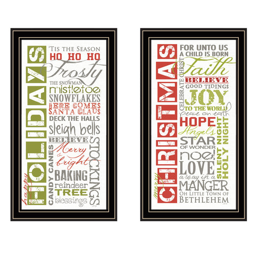 Trendy Decor 4U 2- Piece Vignette Happy Holidays Black Framed Wall Art for Living Room, Bedroom Wall Art Print for Home Decor by Marla Rae