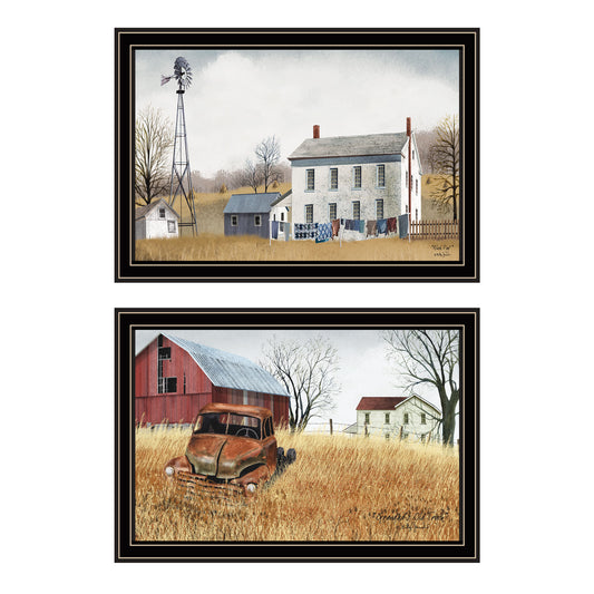 Trendy Decor 4U 2- Piece Vignette Washday and Granddad's Old Truck Black Framed Wall Art for Living Room, Bedroom Wall Art Print for Home Decor by Billy Jacobs