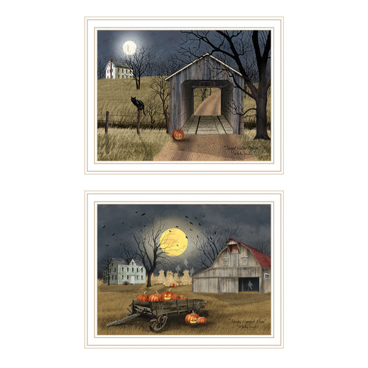 Trendy Decor 4U 2- Piece Vignette Halloween Season in the Country White Framed Wall Art for Living Room, Bedroom Wall Art Print for Home Decor by Billy Jacobs