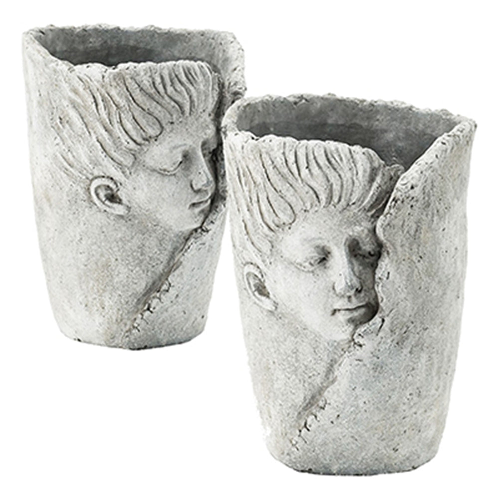 Set of 2 6.5x6x8.5' Sleep Face Accent Planter