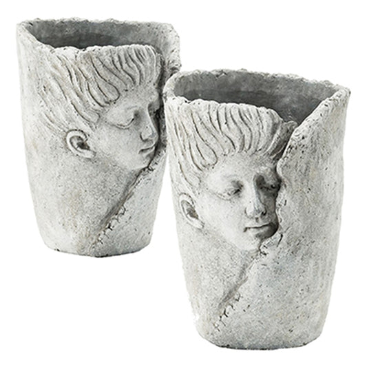Set of 2 6.5x6x8.5' Sleep Face Accent Planter