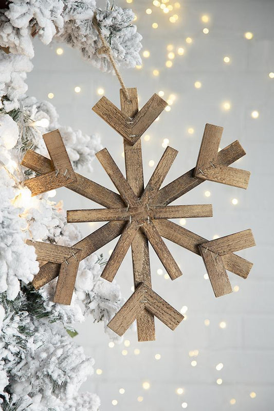 17.7' x 17.7' Large Fir Wood Snowflake Ornaments, Hanging Home Decor Accents for Christmas Tree, Wall Art, Holiday Display, Set of 2