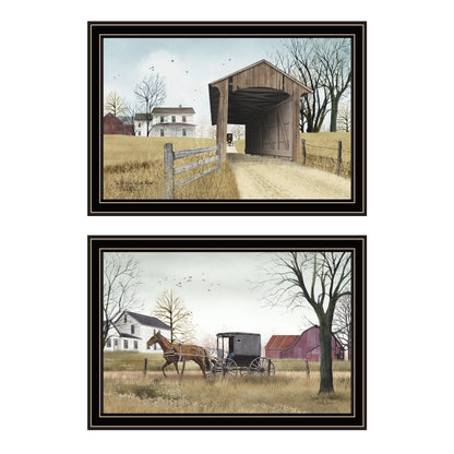 Trendy Decor 4U 2- Piece Vignette Miller's Creek Bridge, Going to Market Black Framed Wall Art for Living Room, Bedroom Wall Art Print for Home Decor by Billy Jacobs
