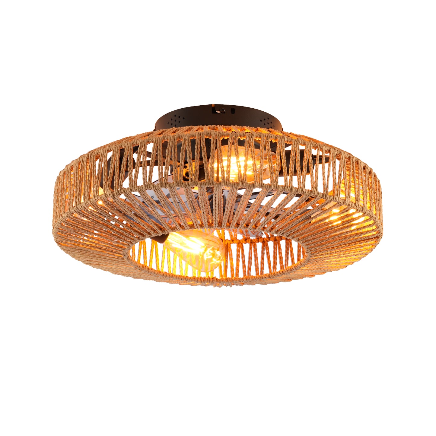 20'  Rope Caged Ceiling Fans with  Remote,  Flush Mount Ceiling Fan with Light, Low Profile Chandelier 6 Speed DC Motor Reversible Ceiling Fan For  Living Room Bedroom.--NOT INCLUDED BULBS-Matte Black