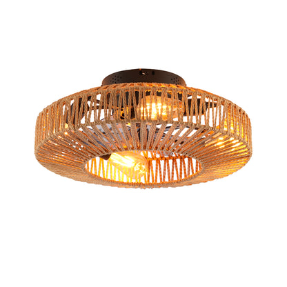 20'  Rope Caged Ceiling Fans with  Remote,  Flush Mount Ceiling Fan with Light, Low Profile Chandelier 6 Speed DC Motor Reversible Ceiling Fan For  Living Room Bedroom.--NOT INCLUDED BULBS-Matte Black