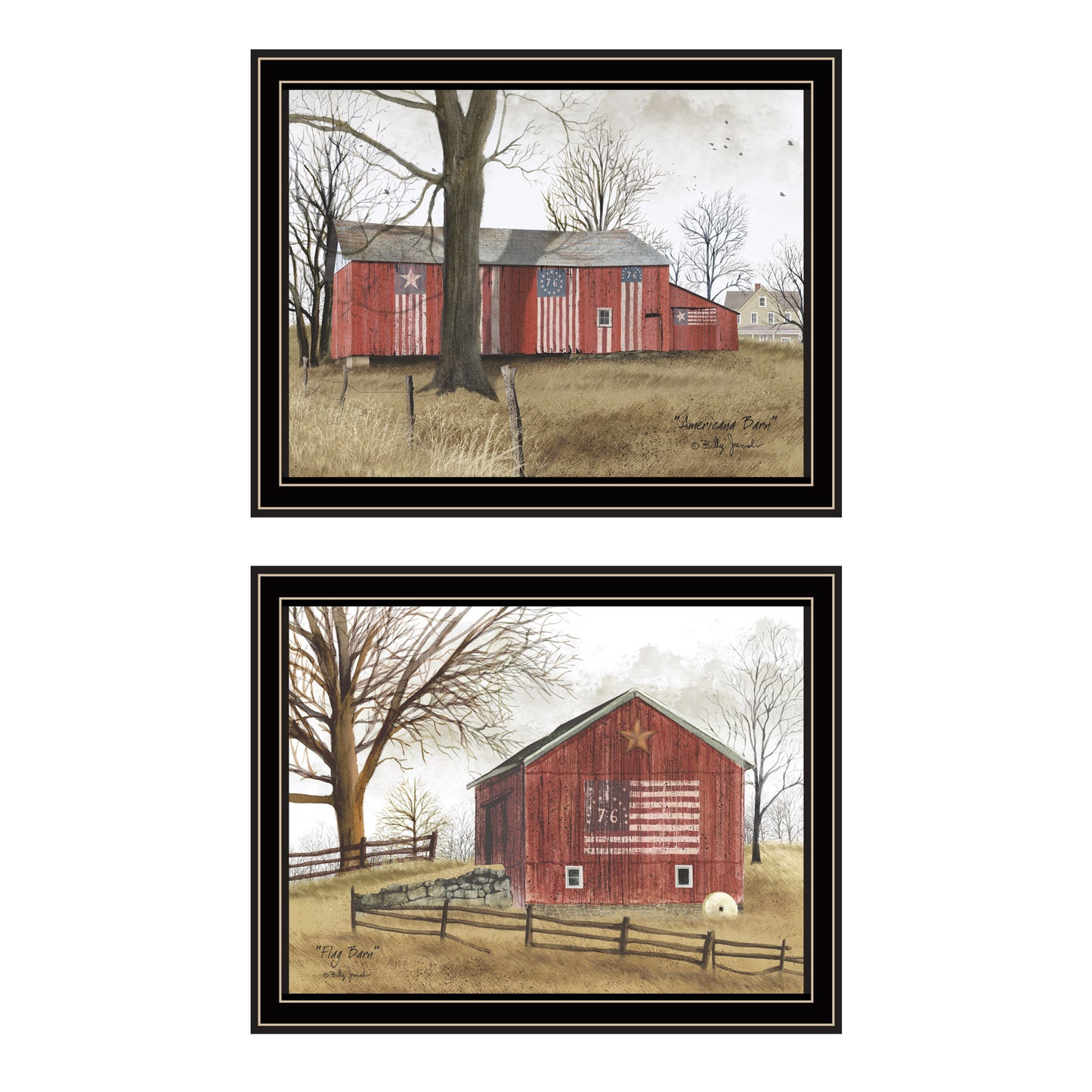 Trendy Decor 4U 2- Piece Vignette All American Barns Black Framed Wall Art for Living Room, Bedroom Wall Art Print for Home Decor by Billy Jacobs