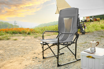 Camping Directors Chair, Heavy Duty,Oversized Portable Folding Chair with Side Table, Pocket for Beach, Fishing,Trip,Picnic,Lawn 
Grey