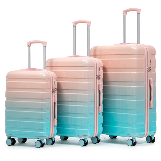20'/24'/28' 3 pcs/set in PC Spinner Wheel Luggage, Carry on Suitcase, With Gradient Color and Combination Lock(Blue+Pink)