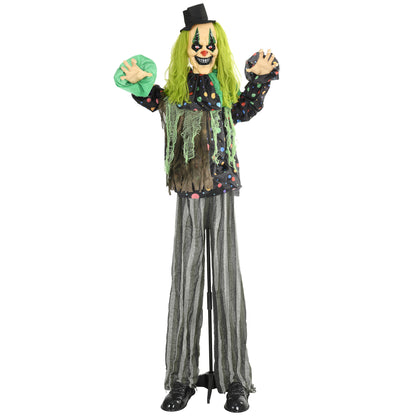 HOMCOM 6.1' Life Size Outdoor Halloween Decoration, Animatronic Circus Clown, Sound and Motion Activated Animated Prop with Light Up Eyes, Talking and Laughter