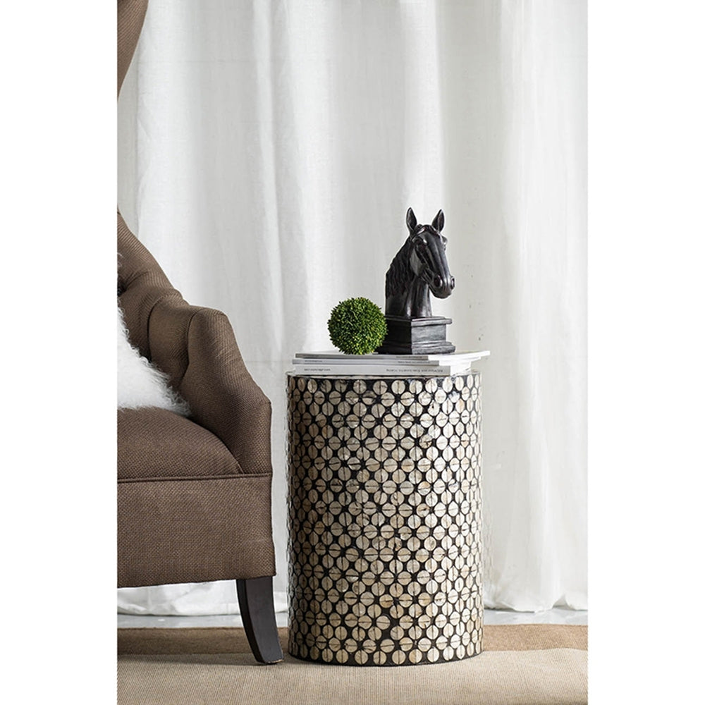 D14x20' Cylindrical Garden Capiz Stool, Accent Side Table, Black/Gold