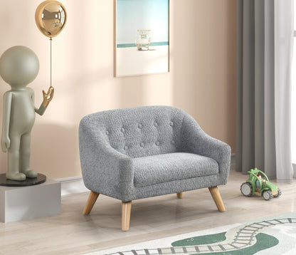Amelia 28'W Gray Chenille Kids Sofa with Tufted Back and Wooden Legs