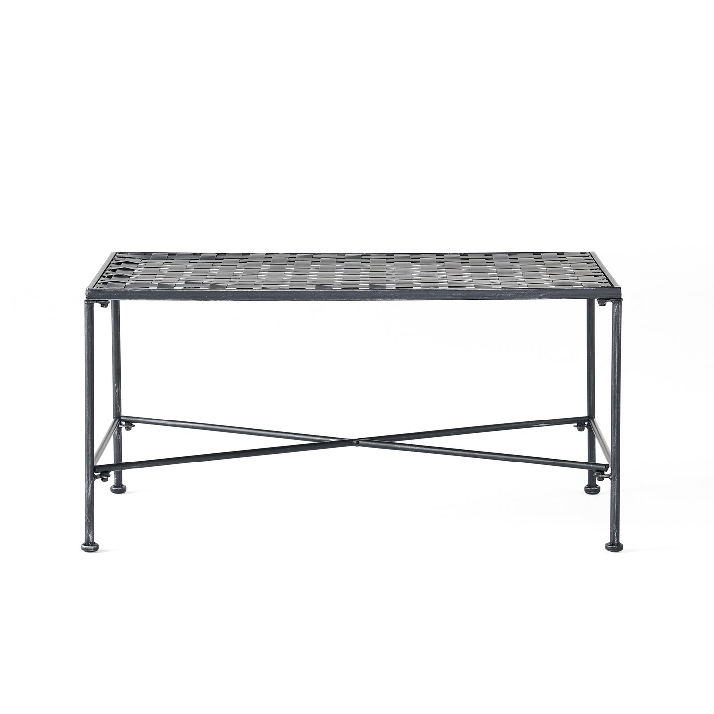 LUNA Outdoor Iron Coffee Table with Black Brush Silver Finish