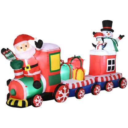 Outsunny 8ft Christmas Inflatables Outdoor Decorations Train with Santa Claus, Snowman, Penguin and Gift Boxes, Blow-Up LED Yard Christmas Decor for Lawn Garden Party