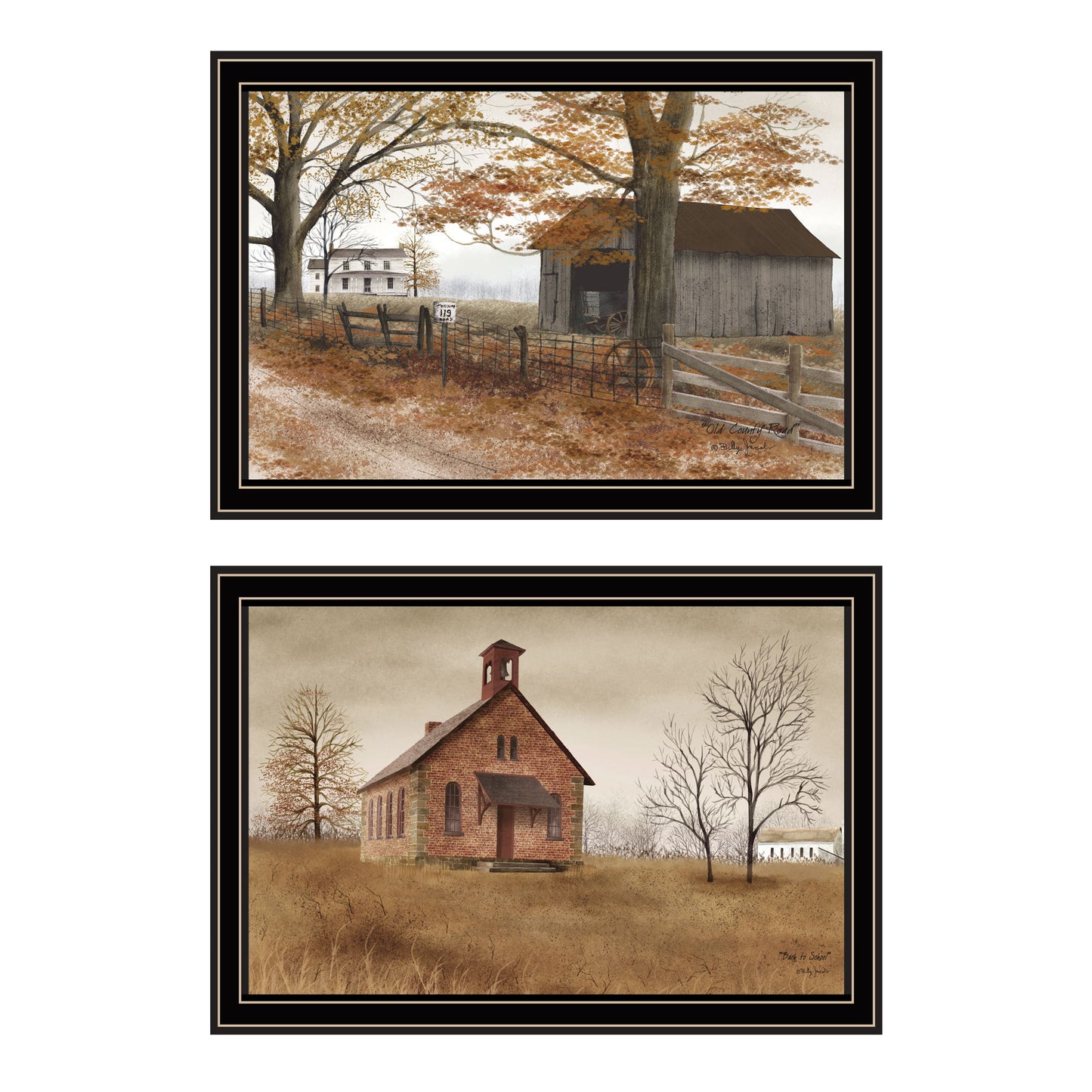 Trendy Decor 4U 2- Piece Vignette Back to School, Old Country Road Black Framed Wall Art for Living Room, Bedroom Wall Art Print for Home Decor by Billy Jacobs
