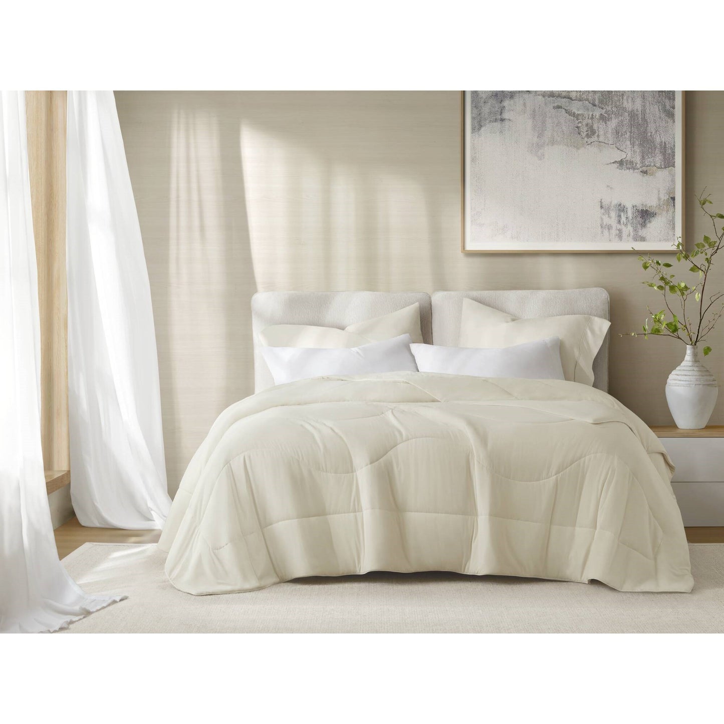 1-Piece King/Cal King Reversible Tencel Comforter Blanket,Ivory