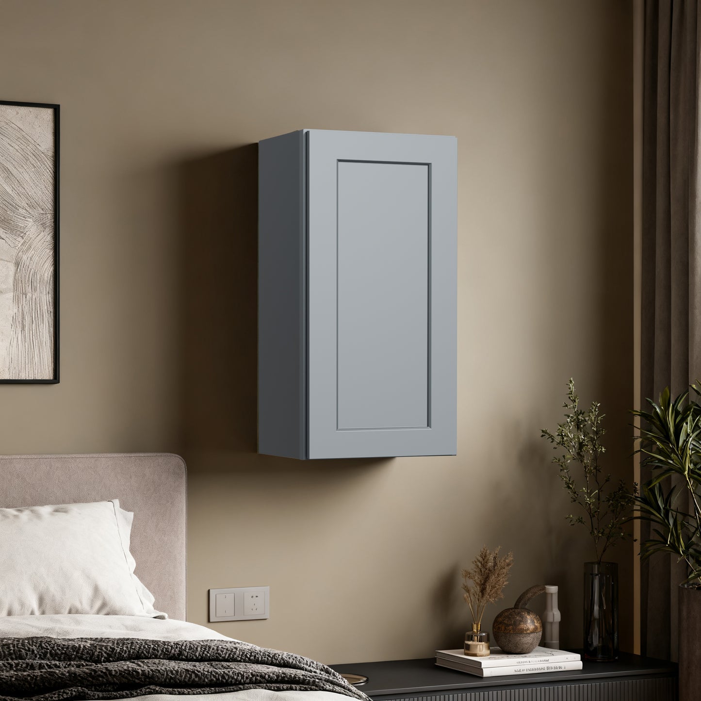 Dark Gray Solid Wood Single Door Wall Cabinet 1 Door and 2 Shelves for Kitchen Storage, Bathroom Storage, Laundry,Adjustable Shelves Ready to Assemble(18'W×12'D×36'H)