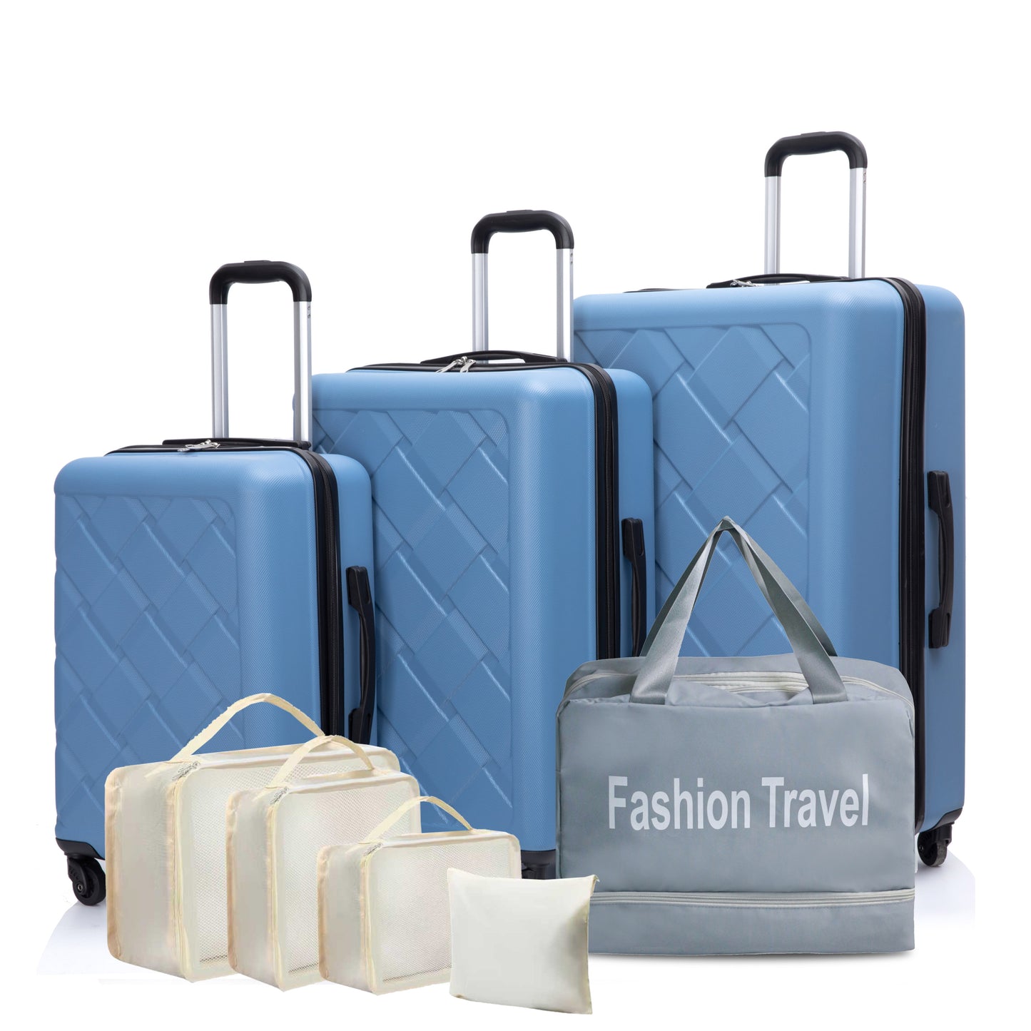 Hardshell Suitcase  with Spinner Wheels ABS Luggage Sets Lightweight Durable Suitcase,8-Piece Set (20/24/28+portable handbag + 4 pieces storage bag set) ,LIGHT BLUE