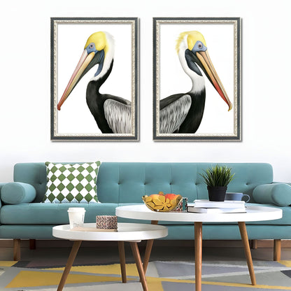 Set of 2 Pelican Bird Framed Wall Art – Replaceable Canvas Prints with Solid Wood Picture Frames, Modern Nature Wall Decor for Living Room and Bedroom 20x28 inches