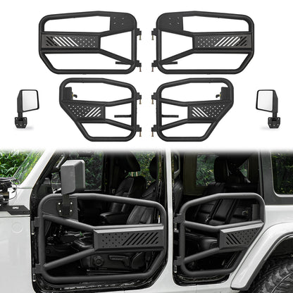 20391 48mm Tube Doors Tubular Half Doors with Side View Mirror Compatible with 2018-2024 Jeep Wrangler JL JLU & Gladiator JT 4XE Safari Tubular Doors Off Road Summer Trail Adventu - US Flag Style