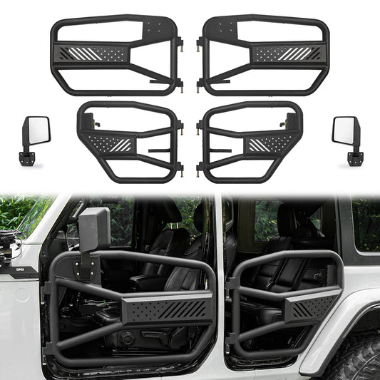 20391 48mm Tube Doors Tubular Half Doors with Side View Mirror Compatible with 2018-2024 Jeep Wrangler JL JLU & Gladiator JT 4XE Safari Tubular Doors Off Road Summer Trail Adventu - US Flag Style