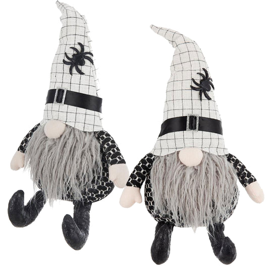 Set of 2, 10.2x5.5x23.5' Fabric Sitting Gnome with White Hat Spider, for Halloween Decor