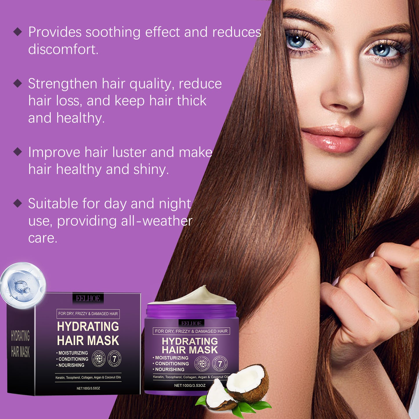 EELHOE Collagen Hair Mask Nourishing Moisturizing Repair Hydrating Hair Soft, Fluffy And Moisturizing Essence Hair Mask