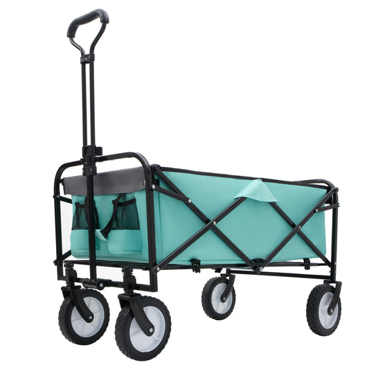 Collapsible Foldable Wagon Cart with strapping system Beach Wagon Utility Cart Utility Wagon Grocery Cart for for Camping Shopping Sports Gardeing Fishing Supports 360lbs All-Terrain Wheels green