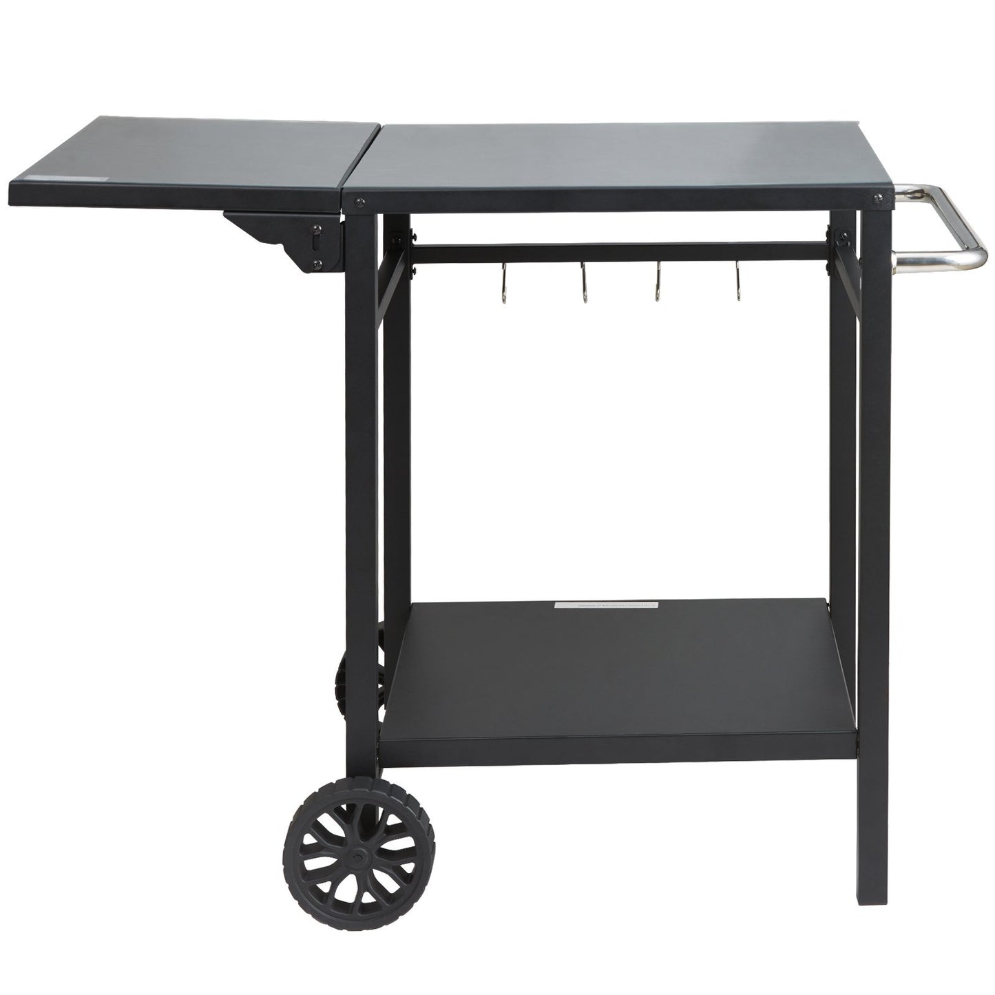 Outdoor Grill Dining Cart with Double-Shelf, BBQ Movable Food Prep Table, Multifunctional Foldable Iron Table Top, Portable Modular Carts for Pizza Oven, Worktable with 2 Wheels, Carry Handle