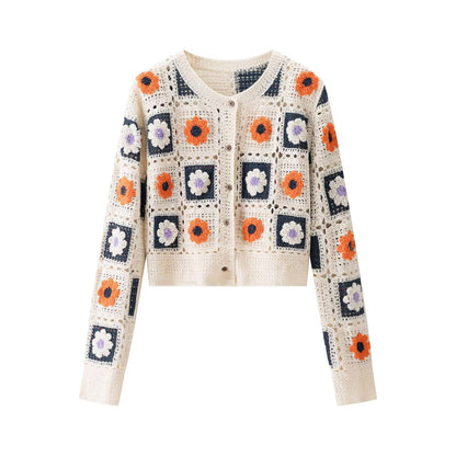 Women's Cardigan Cream Crochet Floral BYMANYC ® New York SOHO FLORAL GRANNY SQUARE CROCHET CARDIGAN - New Collection