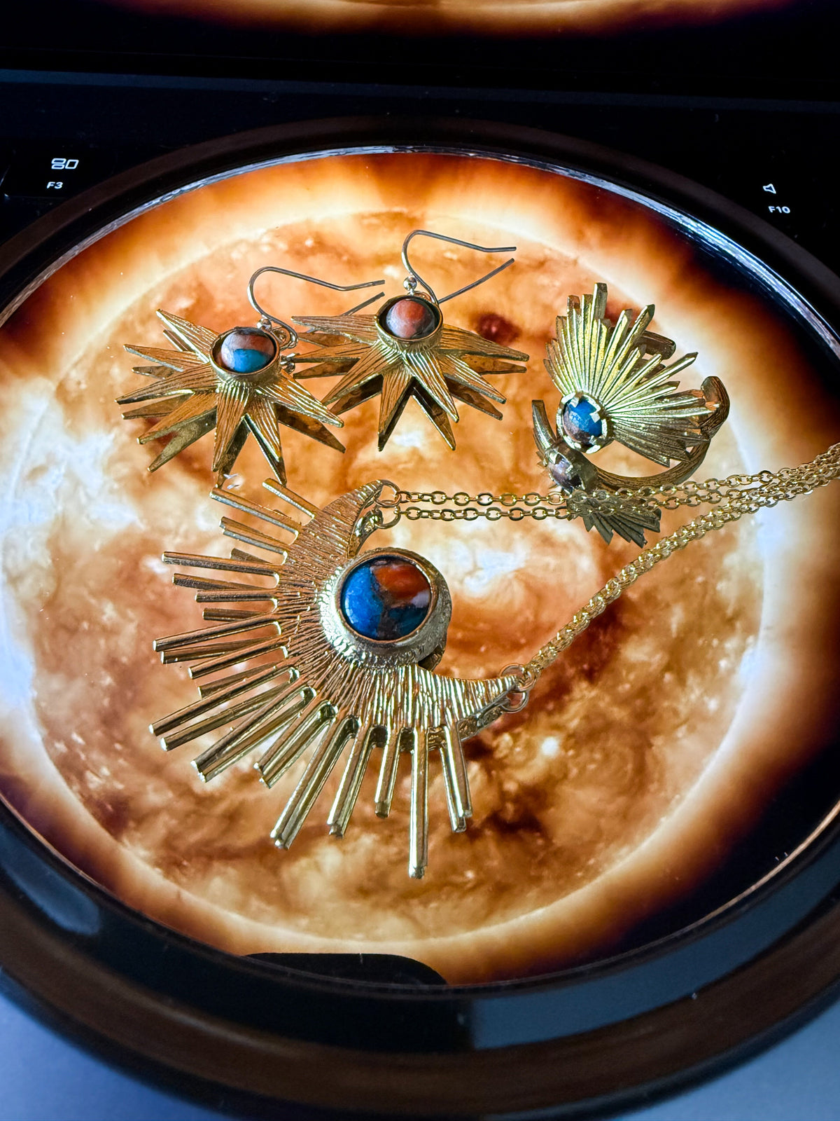 Sun Goddess Jewelry Set With Copper Oyster Turquoise