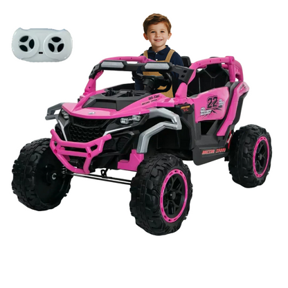 Ride on Models Truck Car 12V Kids Electric Vehicles, Remote Control, Front & Rear Shock Suspension, 2 Seater UTV, Flashlights and a built-in music player, For Age 3-6 Years Old (Magenta)