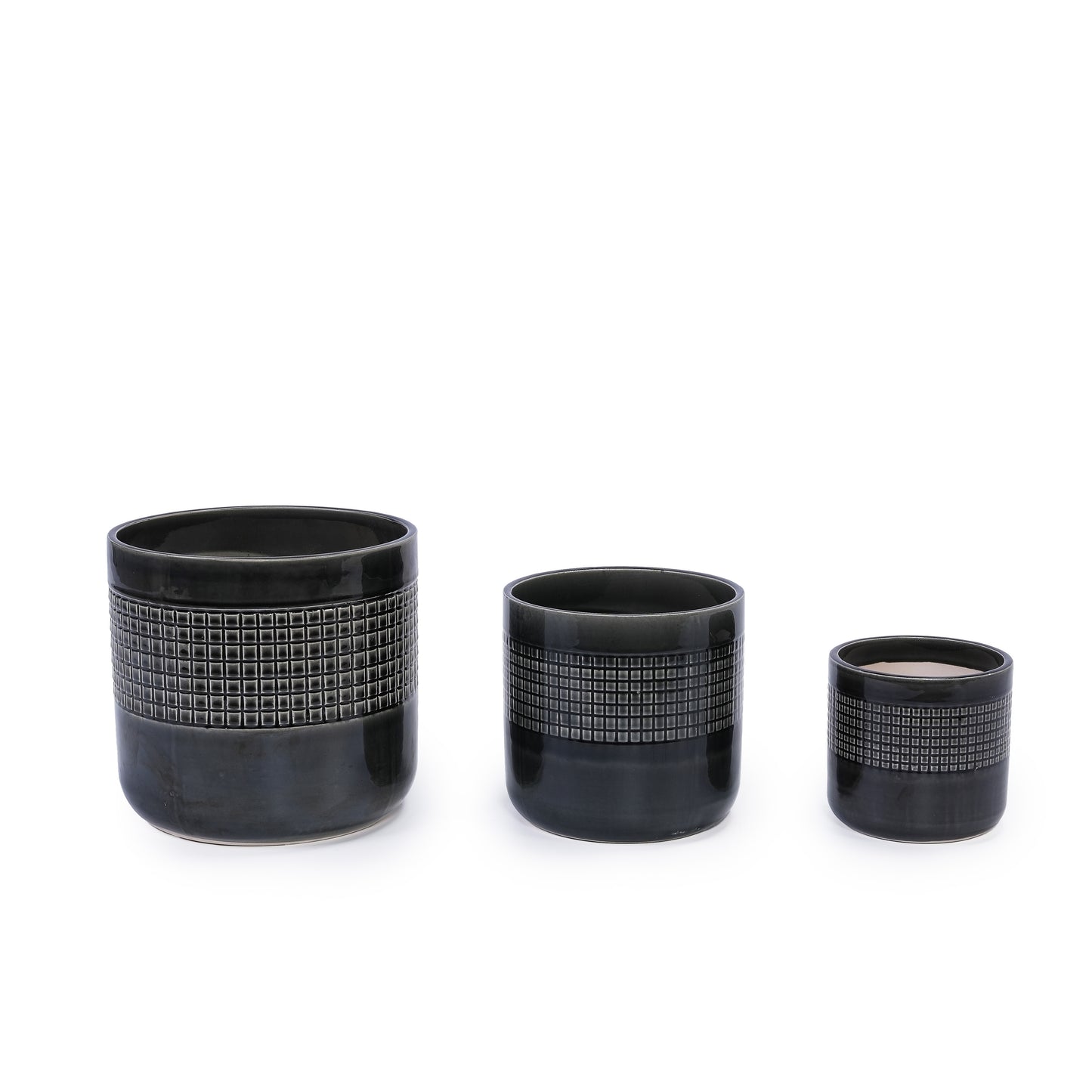 3 Pieces Ceramic Flowerpot, Modern Planter for Patio, Garden or Windowsills - Black