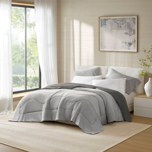 1-Piece King/Cal King Reversible Tencel Comforter Blanket,Gray