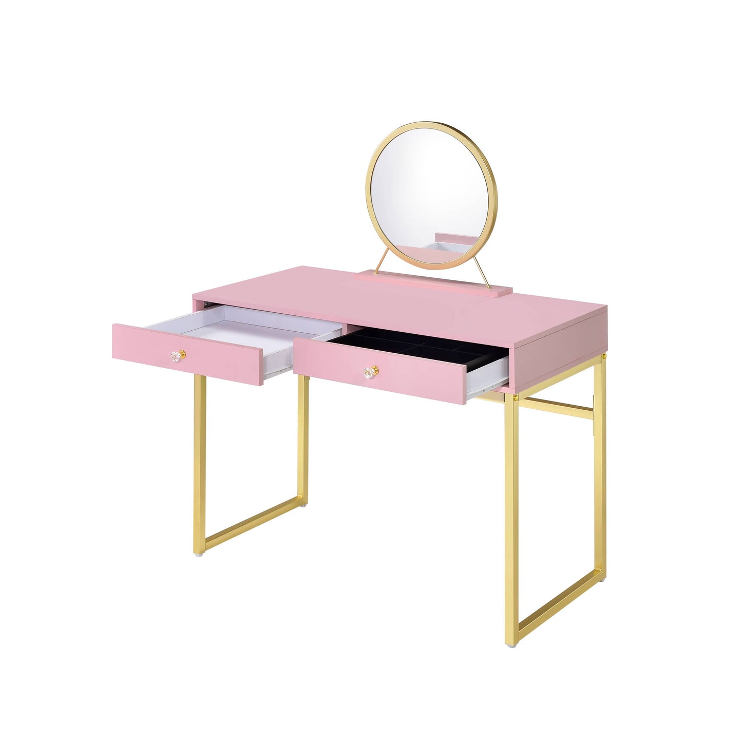 Coleen Pink & Gold Finish Vanity Desk W/Mirror & Jewelry Tray