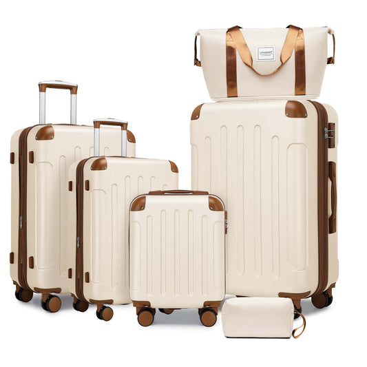 Luggage Sets 6 Piece with Duffel Bags, Hardside Expandable Suitcases with Spinner Wheels TSA Lock, Cream