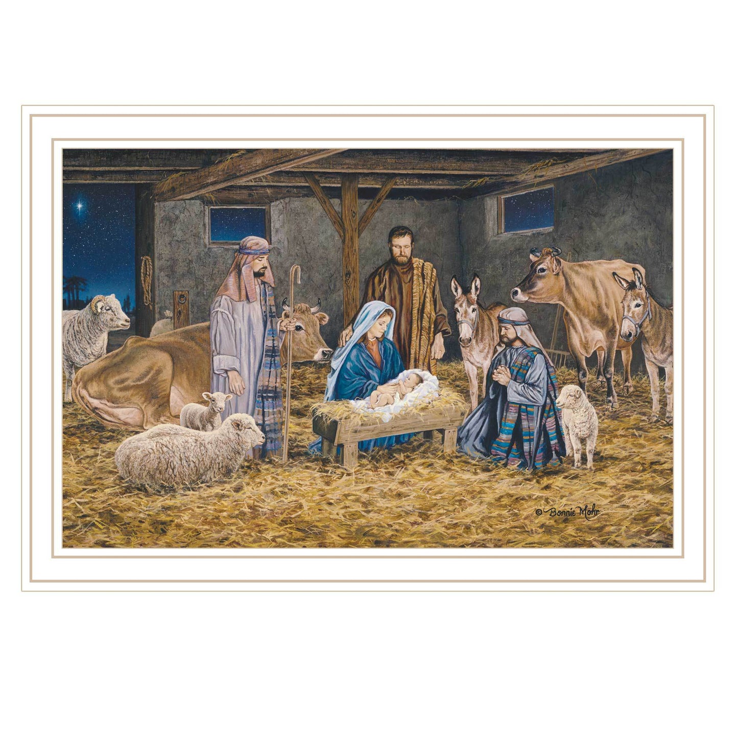 Trendy Decor 4U The Greatest Gift of All - The Birth of Christ White Framed Wall Art for Living Room, Nativity Wall Art Print for Home Decor, Bedroom Wall Art by Bonnie Mohr