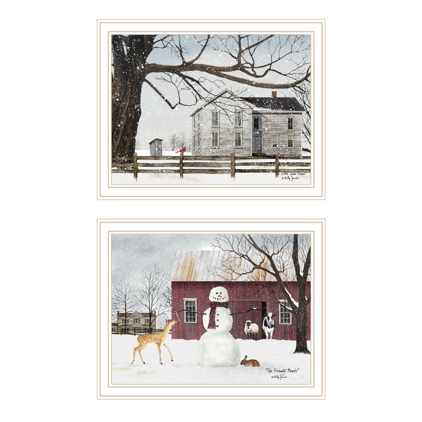 Trendy Decor 4U 2- Piece Vignette Life in the Countryside Winter White Framed Wall Art for Living Room, Bedroom Wall Art Print for Home Decor by Billy Jacobs