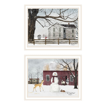 Trendy Decor 4U 2- Piece Vignette Life in the Countryside Winter White Framed Wall Art for Living Room, Bedroom Wall Art Print for Home Decor by Billy Jacobs