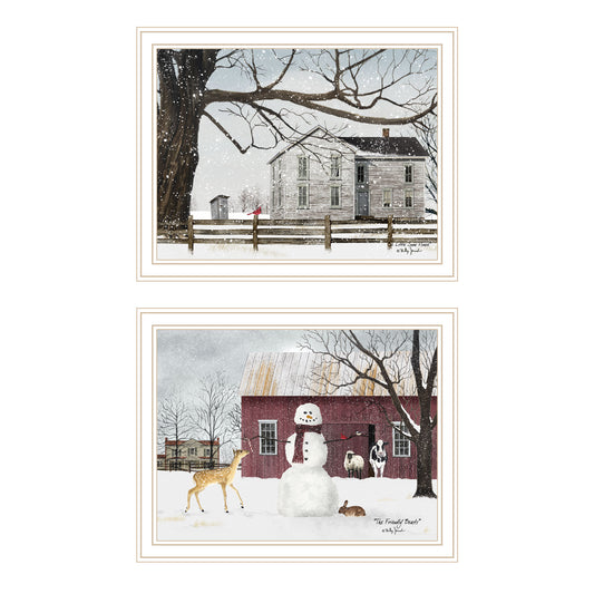 Trendy Decor 4U 2- Piece Vignette Life in the Countryside Winter White Framed Wall Art for Living Room, Bedroom Wall Art Print for Home Decor by Billy Jacobs