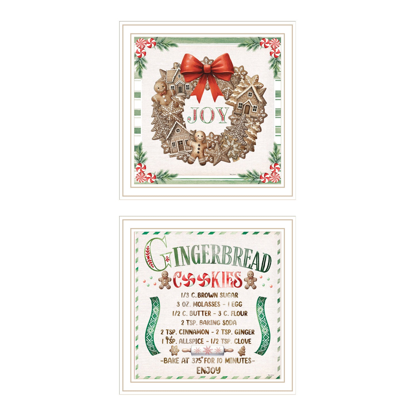 Trendy Decor 4U 2- Piece Vignette Gingerbread Wreath White Framed Wall Art for Living Room, Bedroom Wall Art Print for Home Decor by Nicole DeCamp