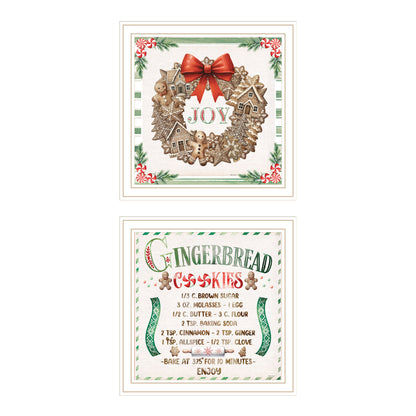 Trendy Decor 4U 2- Piece Vignette Gingerbread Wreath White Framed Wall Art for Living Room, Bedroom Wall Art Print for Home Decor by Nicole DeCamp